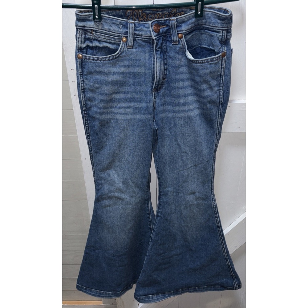 Wrangler Retro High Rise Flare Denim Blue Jeans Women's 26x32 Bell Bottom